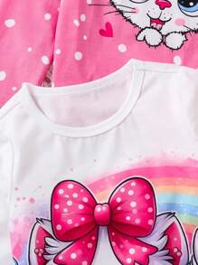 Girls 3 Packs Cartoon Kitten Print Cute Casual T-Shirt Round Neck Long Sleeve Suitable For Autumn And Winter - Multicolor - View 4