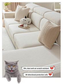 1pc All Season Chenille Jacquard Anti-Slip Sofa Seat Cushion Cover, Soft & Skin-Friendly, Pet-Proof, Elastic Couch Cover, Suitable For L-Shaped And 1/2/3/4 Seater Sofas In Living Room, Minimalist Modern Style, Spring/Autumn