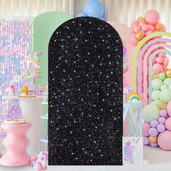 5 英尺、6 英尺、6.6 英尺、7.2 英尺黑色拱形套装亮片背景罩圆形 CHIARA 背景罩婚礼生日派对摄影装饰（拱形框架中不包含）