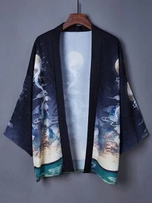 新款中国风复古宽松休闲七分袖和服，轻薄长袍，沙滩装，夏季泳装罩衫