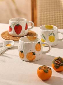 1 pieza Taza de café de cerámica rústica pintada a mano en naranja, apta para el hogar, la oficina, regalo de vacaciones y regreso a la escuela - patrón naranja - Ver 5