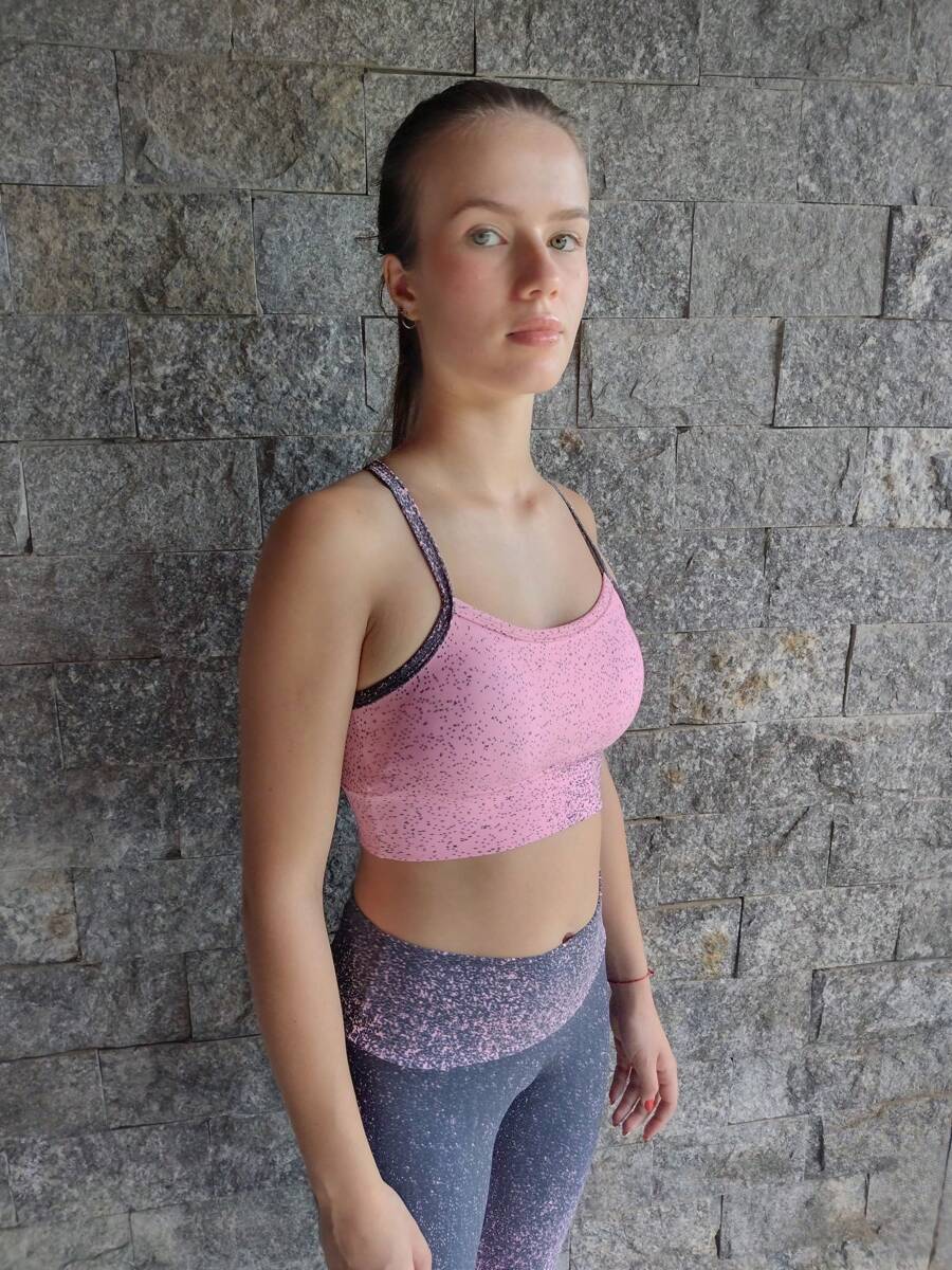 Fitness Strappy Top With Crossover At The Back, Zero Transparency Cropped Top With Removable Pads - Bụi hồng - Xem 1