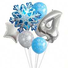 7Pcs/Set Winter Frozen Snowflake Balloon Birthday Party Decoration Snowflake Foil Balloon Set Theme Party Decoration, Indoor And Outdoor Decoration, Party Decoration Supplies, Holiday Decoration, - Multicolor - View 6
