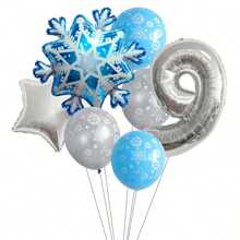 7Pcs/Set Winter Frozen Snowflake Balloon Birthday Party Decoration Snowflake Foil Balloon Set Theme Party Decoration, Indoor And Outdoor Decoration, Party Decoration Supplies, Holiday Decoration, - Multicolor - View 11