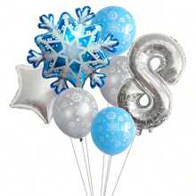 7Pcs/Set Winter Frozen Snowflake Balloon Birthday Party Decoration Snowflake Foil Balloon Set Theme Party Decoration, Indoor And Outdoor Decoration, Party Decoration Supplies, Holiday Decoration, - Multicolor - View 10