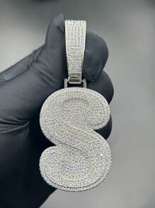 1pc Square Letter Pendant Necklace With Cubic Zirconia In Brass, 26 Letters A-Z For Hiphop, Casual, Daily Wear, Includes 1 O-Shape Chain - Multicolor - View 15