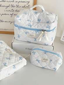 Ladies Cosmetic Bag, Zipper Closure, Quilted Fabric, Minimalist Style, Sweet Satin Bow Design, Toiletry Bag, Storage Bag, Suitable For Home, Travel And Daily Use Bags, Makeup Bag, Vanity, Make Up Bag, Travel Essentials, Organizer, Storage, Makeup Organizer, Makeup Bags, Toiletry Bag, Desk Organiser, Cosmetic Bag, Makeup Pouch, Make Up Organizer, Vanity Accessories, Make Up Pouch, Make Up Bag, Vanity, Make Up Pouch, Travel Essentials, Pouch Bag, Vanity Accessories, Small Makeup Bag, Cosmetic Bag, Large Capacity, Large Makeup Bag,Christmas Gifts,Pouch,Travel,Gifts For Women,Women's Necessaire,Travel Essential,Pouch,Clutch / Small Handbag,Necessaire,Makeup Organizer,Makeup Organize,Pouch,Brush Holder,Mini Pouch,Large Capacity Pouch