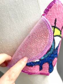 1 Peça Remendo de Coração Grande com Lantejoulas Rosa e Verde, Remendo Brilhante para Passar a Ferro em Roupas, DIY, Aplicação, Verão, Escola