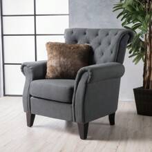 Mirod Comfy Accent Chair With Tufted Backrest, Bedroom Single Seat Arm Chair With Wooden Legs, Modern Side Chairs For Living Room - 彩色 - 查看 2