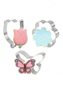 1 Set Easter Rabbit, Carrot, Flower, Chicken, Butterfly, Egg Stainless Steel Cookie Cutter Set, 10pcs/5pcs/3pcs/2pcs Options, Easter Egg, Tulip Shaped Biscuit Cutter, Baking Tools Easter Easter Decorations Easter Decor Easter Giftseaster Mold - Silver - View 15