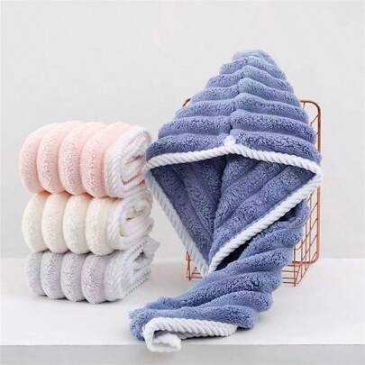 Un pañuelo absorbente de microfibra a rayas - Gorro de baño súper absorbente y de secado rápido para mujeres, toalla de baño suave para cabello largo y corto, pañuelo para el cabello húmedo anti-frizz, suministros de baño, accesorios de baño, decoración del hogar, decoración de otoño, vuelta al colegio, gorro de ducha, toallas de ducha para salón de belleza, hotel, deportes, artículos esenciales para el hogar, toalla, cuidado de la piel