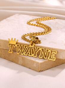 1pc Customized Crown Name Necklace For Women Men Fashion Punk Personalized Nameplate Cuban Chain Choker Hip Hop Custom Letter Pendant Collar, Stainless Steel Jewelry Accessories, Holiday Birthday Gifts - Multicolor - View 5