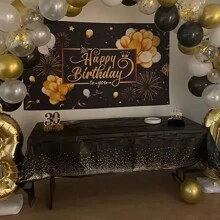 10 Manteles de banquete para mesas rectangulares para graduaciones, cumpleaños y cócteles. - oro negro - Ver 8