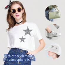 32pcs 5 Sizes Star Shape Rhinestones Patch, Iron-On Star Decorative Stickers For Clothes, Bags, Shoes, Phones, DIY Accessories (Silver Star)