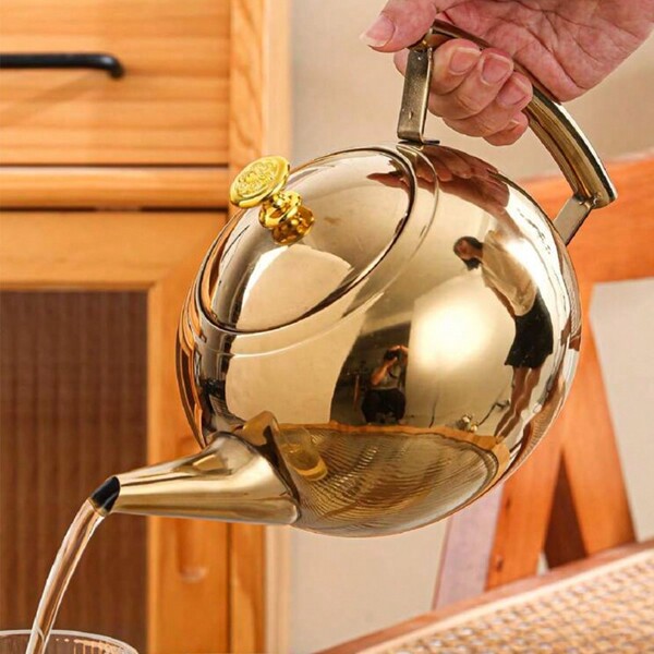 1pc Stainless Steel Thickened Teapot/Coffee Pot With Filter, For Tea, Coffee, Milk, Fruit Juice, Suitable For Outdoor, Wedding, Party, Gift, Birthday, Christmas