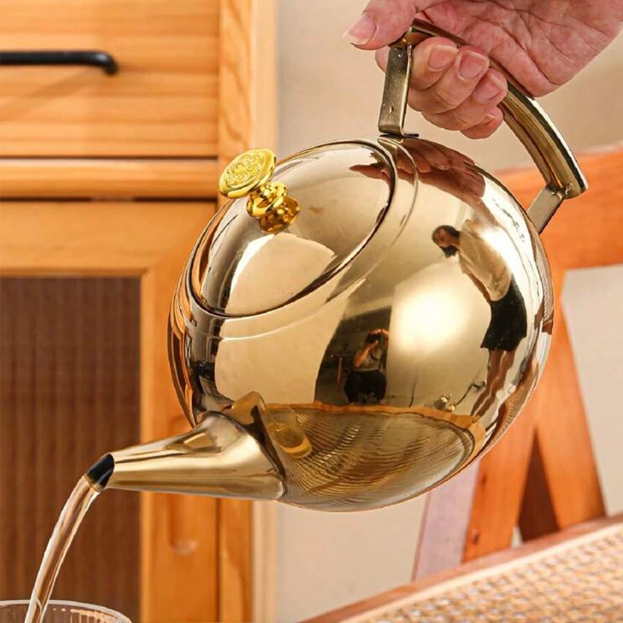 1pc Stainless Steel Thickened Teapot/Coffee Pot With Filter, Suitable For Brewing Tea, Coffee, Milk, Juice, Ideal For Outdoor, Wedding, Party, Gift, Birthday, Christmas And Other Occasions - Multicolor - View 1