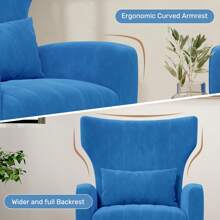 Nalupatio Velvet Accent Chair Wingback For Living Room, High Back Arm Chair With Golden Legs Lumbar Pillow, Upholstered Single Sofa Bedroom - Màu xanh lam - Xem 3