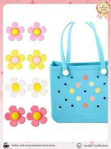 8 Stücke/4 Stücke/1 Stück Blumen Deko Accessoires, Simply Southern Tasche und Holzpantoffeln, individualisierbare Regenbogen Blumen Dekorationen für Ihre Strandtasche - Verschiedenfarbig - Übersicht 18