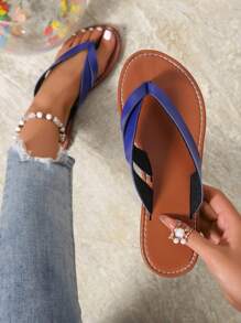 Women's Flat Sandals, Non-Slip Soft Bottom, Breathable Slides, Fashionable British Style, Retro Flip Flops, Bohemian Flat Slouchy Shoes, Beach Outdoor Flats