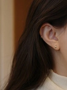 1 对 S925 银镀 14K 金简约光滑椭圆形迷你珠耳钉 适合女孩