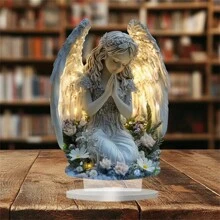 1 Piece, 2D Flat, Glowing Prayer Angel Statue, Home Desktop Decoration, Perfect For Home, Office Or Cafe, Valentine's Day, Easter Gift Selection Birthday Gifts Graduation