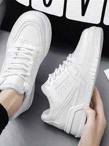 Tenis Casual para hombre Blanco Zapatos Blancos de hombre Zapatillas Para Zapatos de Tenis Para Mujer, Cómodos Zapatos de Plataforma Casuales para hombre, Zapatillas de Deporte de PU Dama Ligero Cómodo Para Viaje, Escuela, Deportivo,Zapatos deportivos para hombres, zapatos negros de punto, malla transpirable, suela suave, livianos, adecuados para ejercicio al aire y correr casual - Blanco - Ver 2