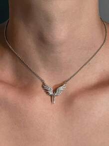 Unisex Angel Wings Necklace, Stylish High-End Hip-Hop Versatile Accessory, Suitable For Wearing On Halloween, Music Festivals, Christmas, New Year, Valentine's Day And Other Holidays - Silver - View 2