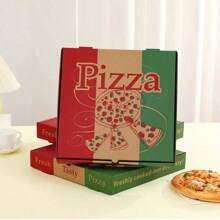 5 piezas de cajas de pizza cuadradas desechables de papel con tapas abatibles - Envases para llevar de cartón corrugado, adecuados para restaurantes, picnics y festivales
