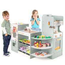 Lifezeal Kids Grocery Store Playset With Vending Machine Checkout Counter Coffee Maker - Green and White - View 9