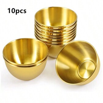 10pcs Stainless Steel Sauce Bowl, Mini Condiment Dishes, Round Dipping Bowls For Appetizers, Dips, Snacks, Set For Restaurant/Hotel Kitchen Use,School Supplies