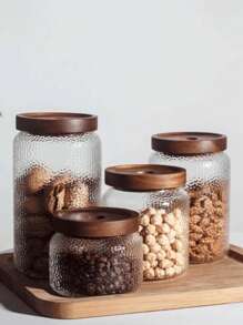 1PC American Style Hammered Glass Sealed Jar, Tea/Coffee/Bean Storage Container With Nut And Grain Organizer