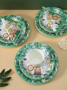 1st Birthday Animal Print Disposable Tableware Set - Plates, Napkins And Cups, Serves 25 Guests, Suitable For Birthday Party, Family Picnic - Multicolor - View 4