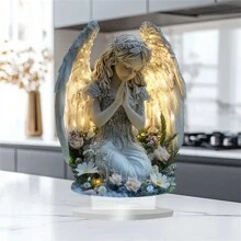 1 Piece, 2D Flat, Glowing Prayer Angel Statue, Home Desktop Decoration, Perfect For Home, Office Or Cafe, Valentine's Day, Easter Gift Selection Birthday Gifts Graduation