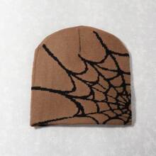 1pc Men's Spider Web Knitted Hat, European & American Y2K Design, Suitable For Halloween, Acrylic Warm Cap For Daily Wear, Autumn/Winter Beanie Fall Outfit - Spider Web Pattern - View 29