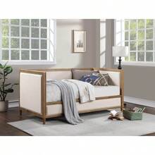 Beige Fabric Upholstered 1pc Day Bed Light Oak Bed Frame Nailhead Trim Bedroom Furniture Mattress Ready Twin Day Bed - 彩色 - 查看 3