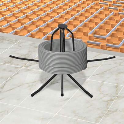 "Black Dual-Bearing Floor Heating Pipe Dispenser With Press Bar And Canvas Bag"