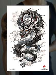 1 件时尚酷炫情侣纹身贴纸 黑色假纹身 一次性纹身龙图案 防水 不反光 易粘贴易去除 非常逼真的纹身贴纸 适合女性手臂、腿部、腰腹部 音乐节派对用品 - 黑色 - 查看 7