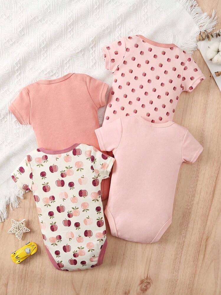 Set 4 Pañaleros Algodón Manga Corta Mamelucos Ropa De Bebés - Rosa Pálido - Añade 4