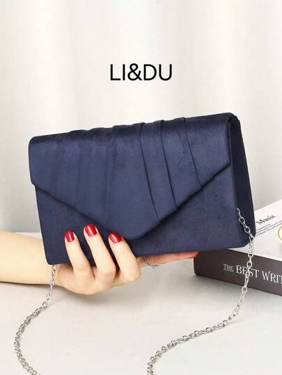 Gift Elegant & Fashionable Luxury Velvet Pleated Clutch Bag For Evening Party, Wedding