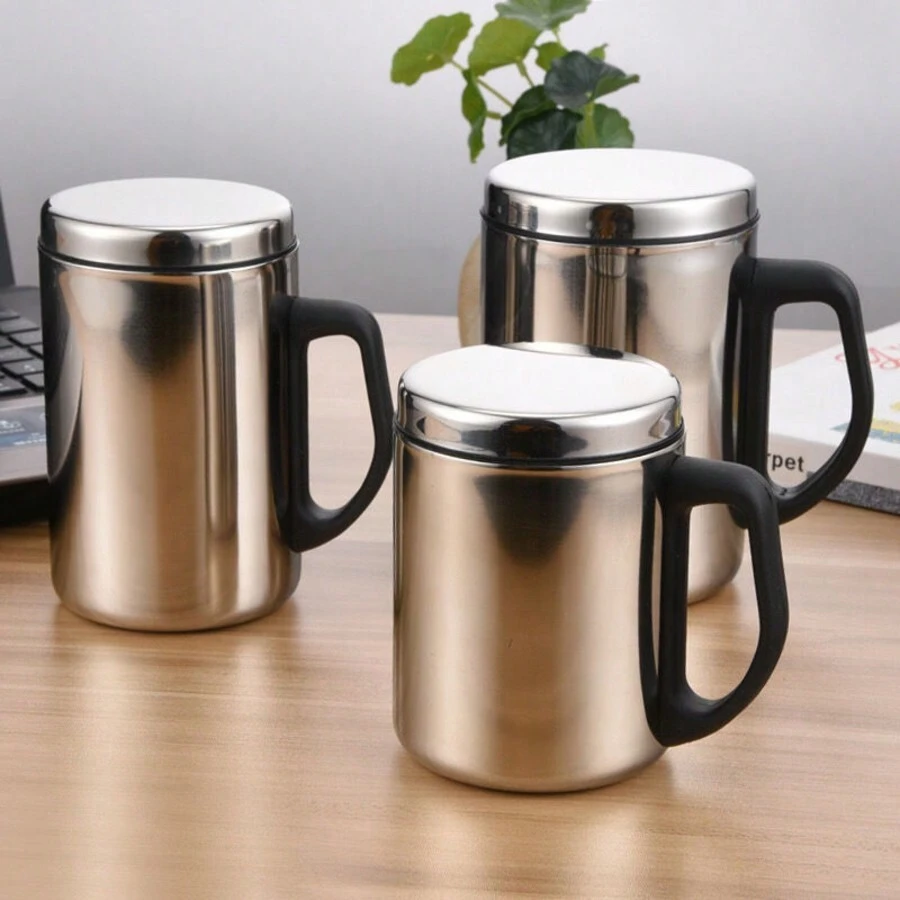 1pc Double-Wall Stainless Steel Cup With Lid, Insulated Coffee Travel Mug, Coffee Cup 14oz Capacity, Durable Beverage Container For Hot & Cold Drinks, Leakproof & Portable, 350/500ml