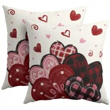 2 SZTUK Kawani Walentynki Poszewka na Poduszkę Czerwony I Różowy Kształt Serca Walentynki Dekoracja Zewnętrzna Rzut Poszewka Na Poduszkę Dom Wiejski Poszewka Na Materac Sofa Jednostronny Bez Wkładu Poduszki