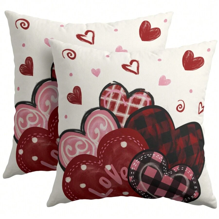 2 SZTUK Kawani Walentynki Poszewka na Poduszkę Czerwony I Różowy Kształt Serca Walentynki Dekoracja Zewnętrzna Rzut Poszewka Na Poduszkę Dom Wiejski Poszewka Na Materac Sofa Jednostronny Bez Wkładu Poduszki