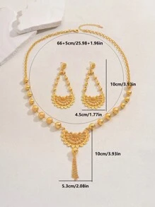 3 件套中东风格复古金色镂空流苏花首饰套装、项链和耳环，奢华新娘婚礼派对配饰 - 金黃色 - 查看 5