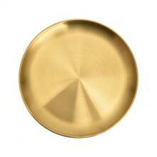 1pc, Dinner Plate, Stainless Steel Food Serving Tray, Large Round Tray Platter For Barbecue Cake Salad Dish For Home Restaurant