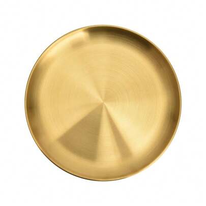 1pc, Dinner Plate, Stainless Steel Food Serving Tray, Large Round Tray Platter For Barbecue Cake Salad Dish For Home Restaurant