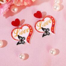 1pc Fashionable & Elegant Heart Love Butterfly Earrings, Best Gift For Girl And Girls On Valentine's Day