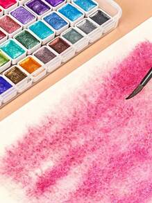 Flash Golden 20 Colors Solid Watercolor Preadolescent Glitter Paints Set Tin Box Pigment Solid Paint Set Palette For Students - Pearlescent Powder - View 8