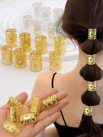 6 sztuk Złotych/Srebrnych Spinek Do Włosów Słonecznik Pusty Pierścień, Pasuje Do Dredów, Peruk I Dekoracji Włosów