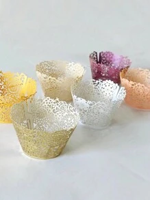 50pcs Laser Cut Gold & Silver Wire Wedding Cupcake Wrapper Baking Muffin Cupcake Paper Box Tray For Birthday Party Decoration (Bright Gold),Christmas - Gold - View 2