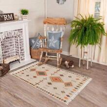 1入組波西米亞風格流蘇編織地毯，現代家居裝飾地毯適用於客廳，臥室，窗邊等，室內裝飾 - 彩色 - 查看 3